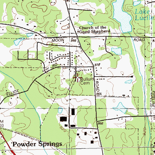 Topographic Map of Bullard Cemetery, GA