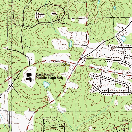 Topographic Map of Antioch Cemetery, GA