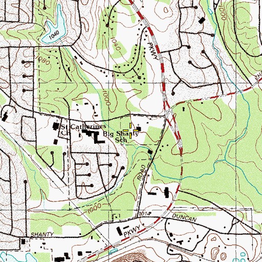Topographic Map of Kennesaw Church of God, GA