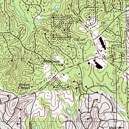 Topographic Map of Highlands Baptist Church, GA