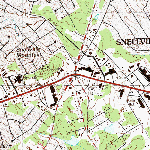 Topographic Map of Snellville, GA