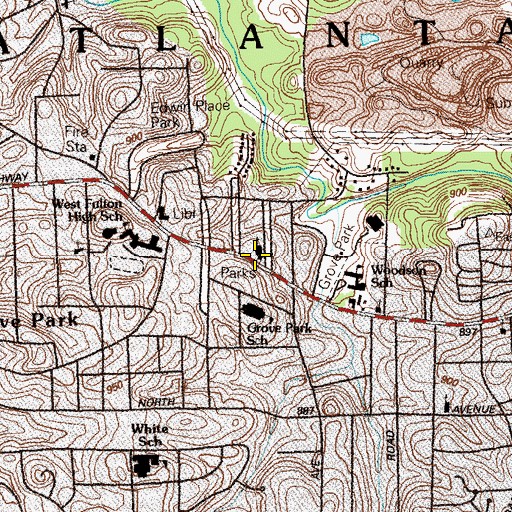 Topographic Map of Paradise Reed Street Baptist Church, GA