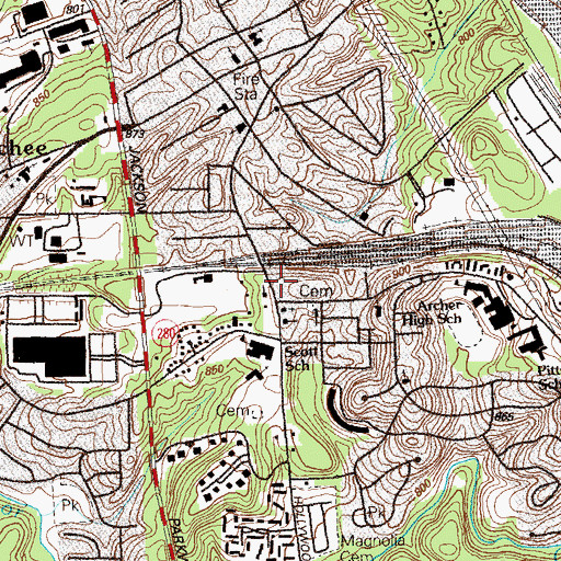 Topographic Map of Hollywood Plaza Shopping Center, GA
