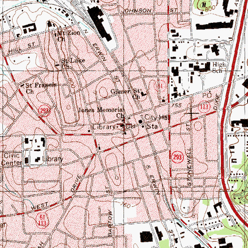 Topographic Map of Bartow County Courthouse, GA