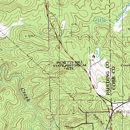Topographic Map of Picketts Mill State Historical Site, GA