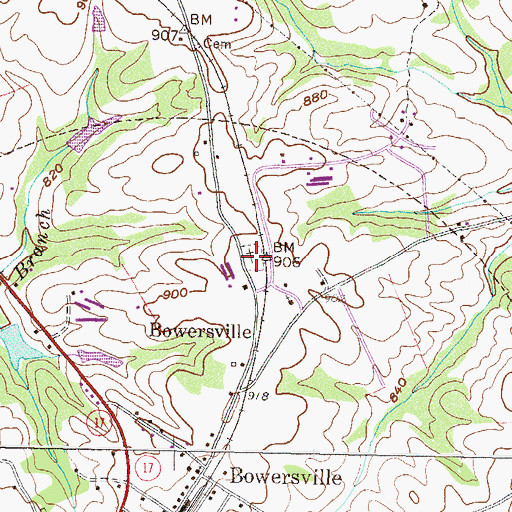 Topographic Map of Bowersville City Cemetery, GA