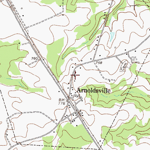 Topographic Map of Arnoldsville Baptist Church, GA