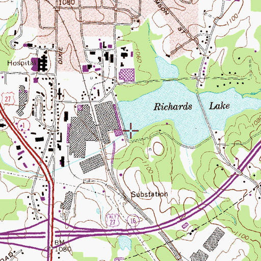 Topographic Map of Richards Lake Dam, GA