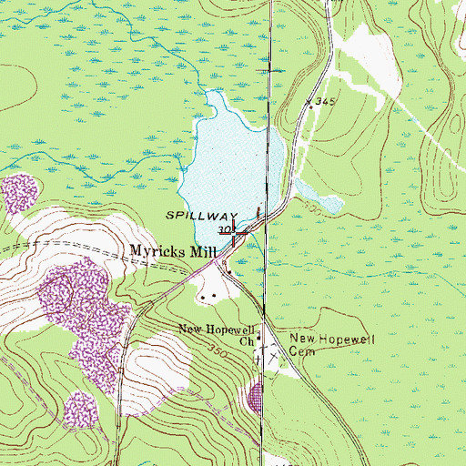 Topographic Map of Myricks Mill Pond Dam, GA
