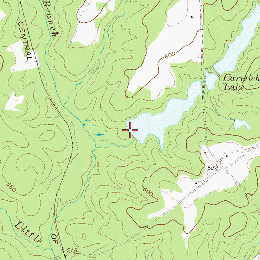 Topographic Map of Lower Carmichael Lake Dam, GA