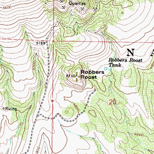 Topographic Map of Robbers Roost, AZ
