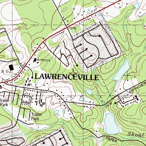 Topographic Map of Lawrenceville City Lake, GA