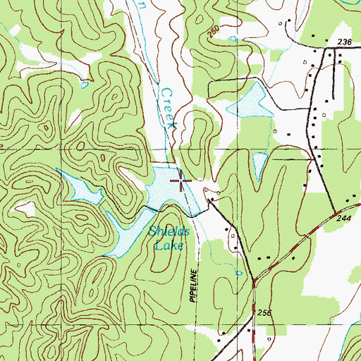 Topographic Map of Shields Lake Dam, GA