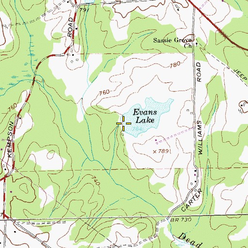 Topographic Map of Evans Lake Dam, GA