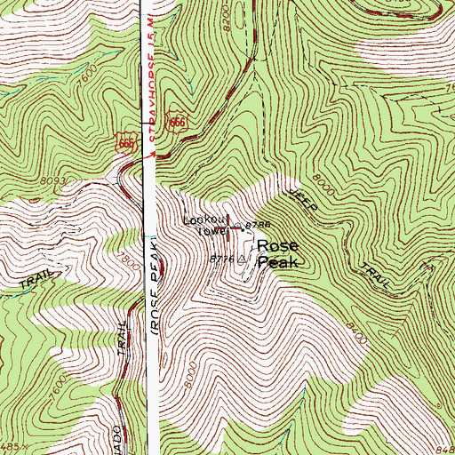 Topographic Map of Rose Peak, AZ