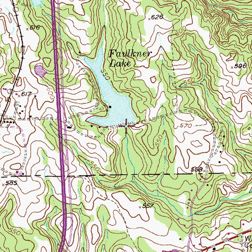 Topographic Map of Faulkner Lake Dam, GA