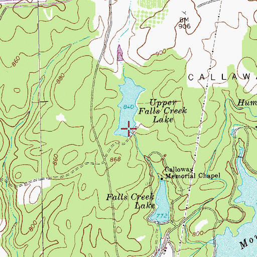Topographic Map of Upper Falls Creek Lake Dam, GA
