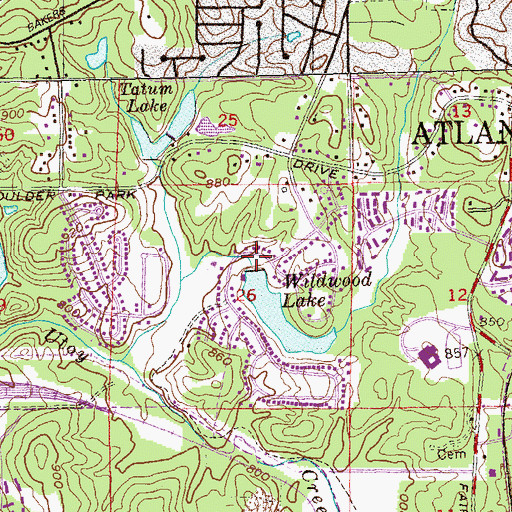 Topographic Map of Wildwood Lake Dam, GA