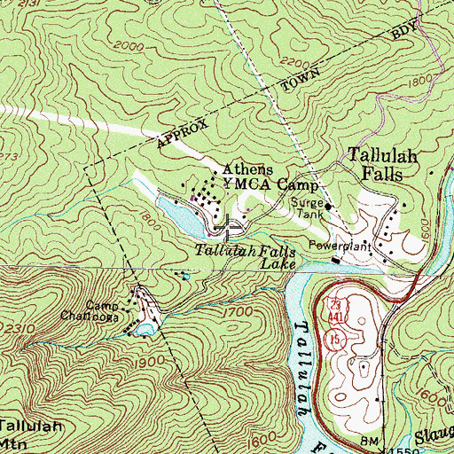 Topographic Map of Athens YMCA Camp Dam, GA