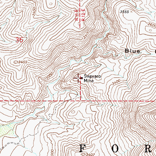 Topographic Map of Saguaro Mine, AZ