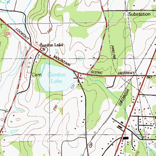 Topographic Map of Gordon Lake Dam, GA