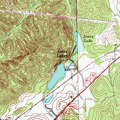 Topographic Map of Jones Lake Dam, GA