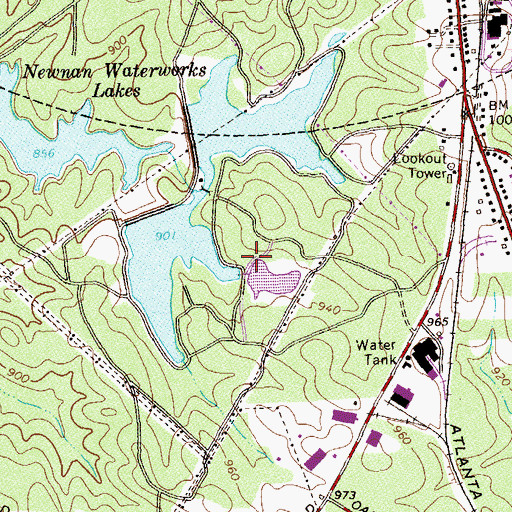 Topographic Map of Newnan Water and Light Lake Number Four Dam, GA