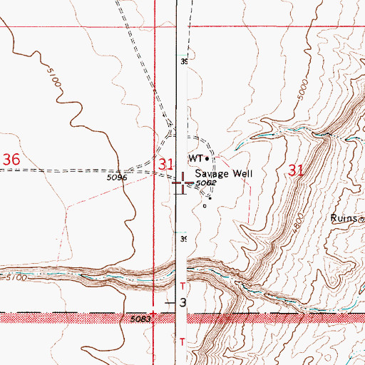 Topographic Map of Savage Well, AZ