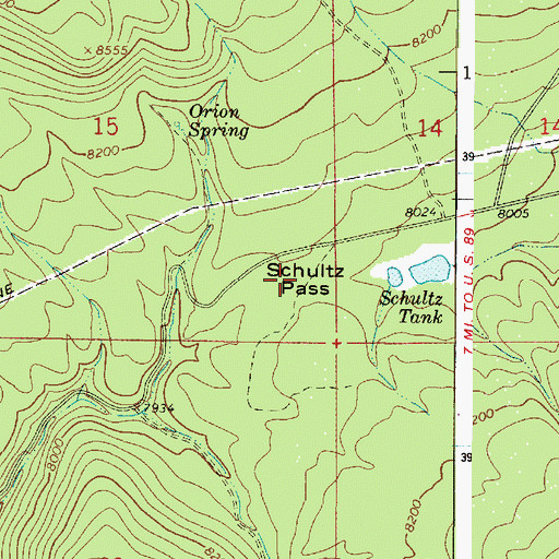 Topographic Map of Schultz Pass, AZ