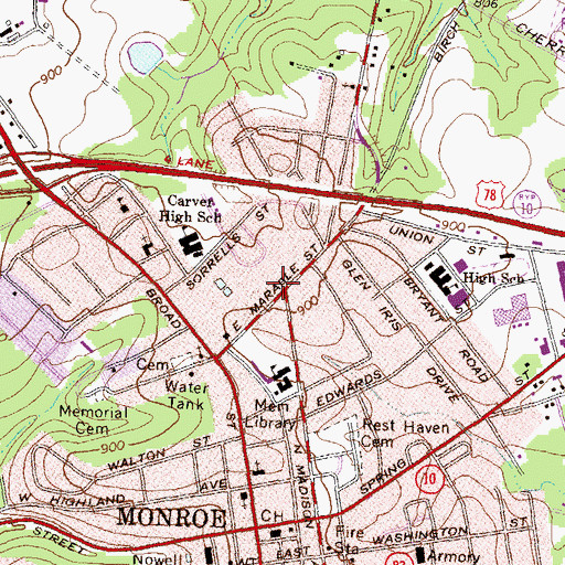 Topographic Map of East Marable Street Historic District, GA