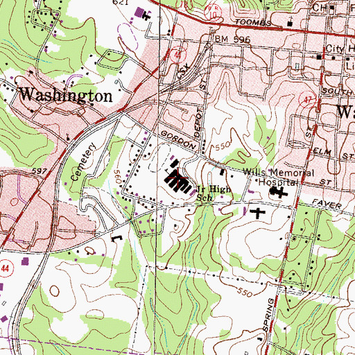 Topographic Map of Washington - Wilkes High School, GA
