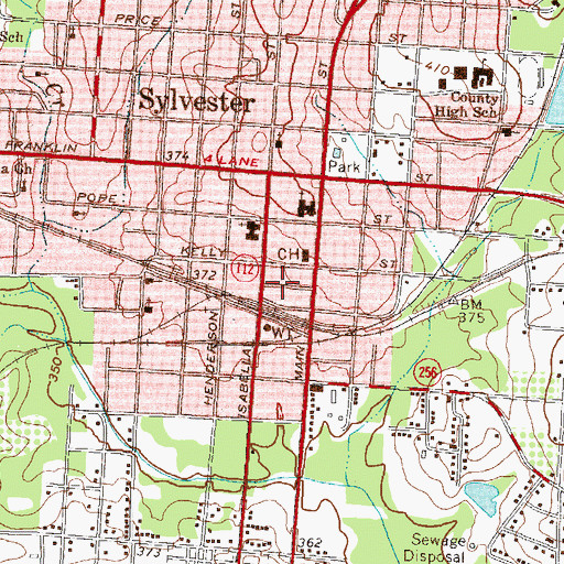 Topographic Map of Sylvester Commercial Historic District, GA