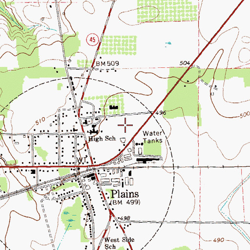 Topographic Map of Plains High School, GA