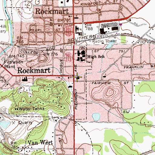 Topographic Map of Second Baptist Church of Rockmart, GA