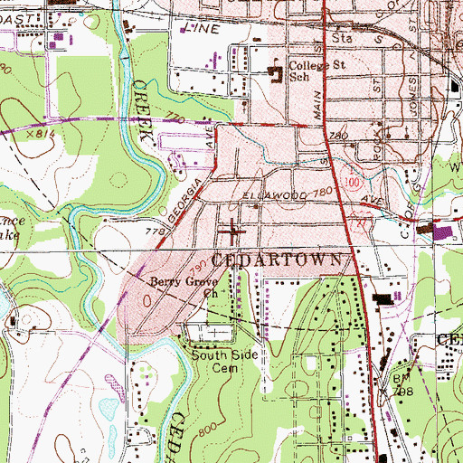 Topographic Map of Southside Baptist Church, GA