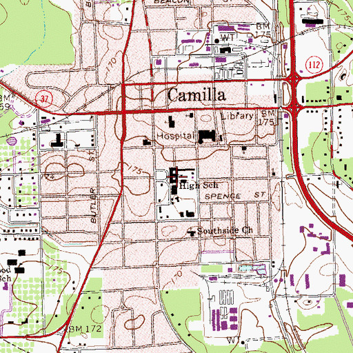 Topographic Map of Mitchell County Middle School, GA