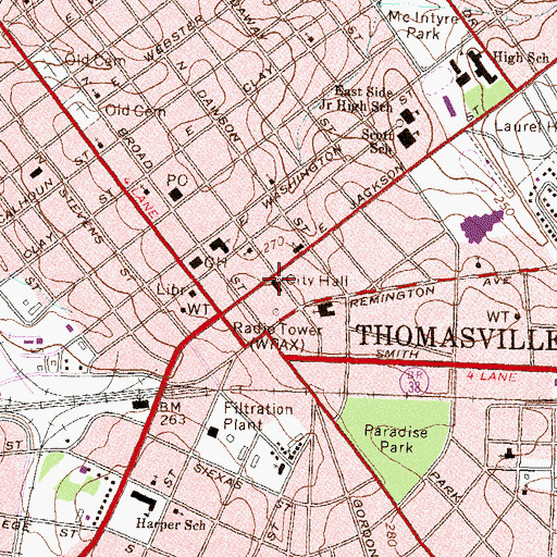 Topographic Map of Thomasville City Hall, GA