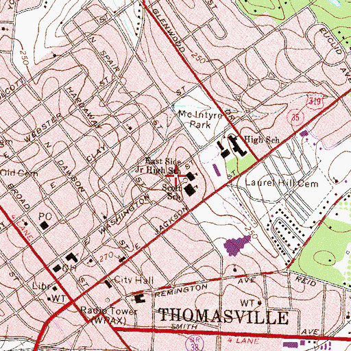 Topographic Map of Thomasville Cultural Center, GA