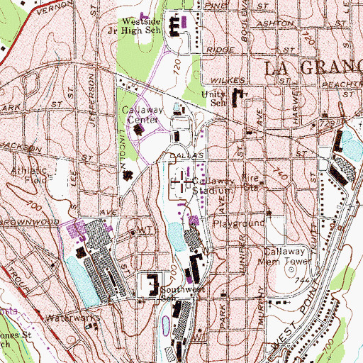 Topographic Map of Callaway Stadium, GA