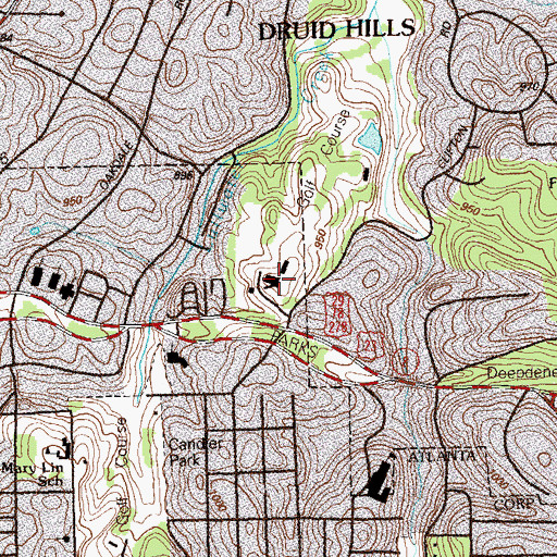 Topographic Map of Diuid Hills Golf Club, GA