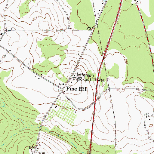 Topographic Map of Jefferson Lookout Tower, GA