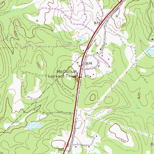 Topographic Map of McCollum Lookout Tower, GA