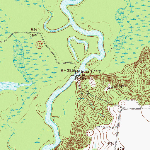 Topographic Map of Miona Ferry, GA