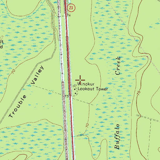 Topographic Map of Winokur Lookout Tower, GA