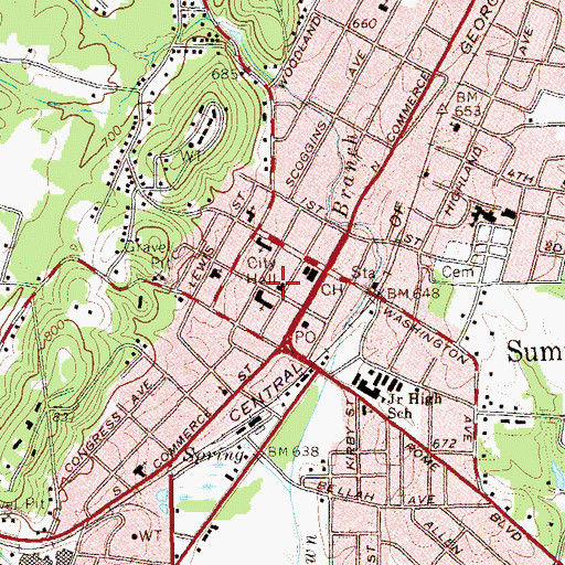 Topographic Map of Summerville City Hall, GA