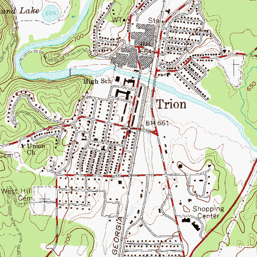 Topographic Map of Trion Presbyterian Church, GA