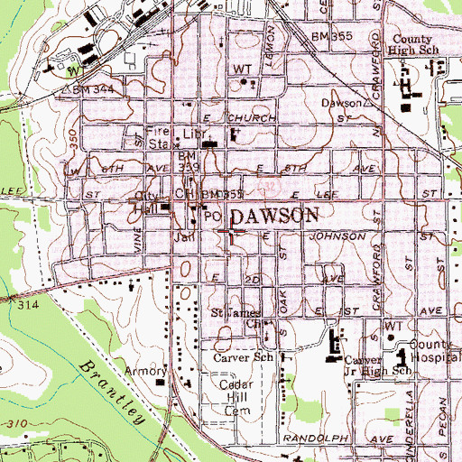 Topographic Map of Dawson Church of Christ, GA