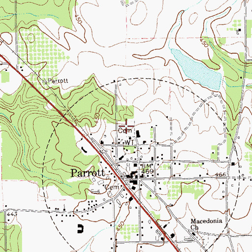 Topographic Map of Parrott Cemetery, GA