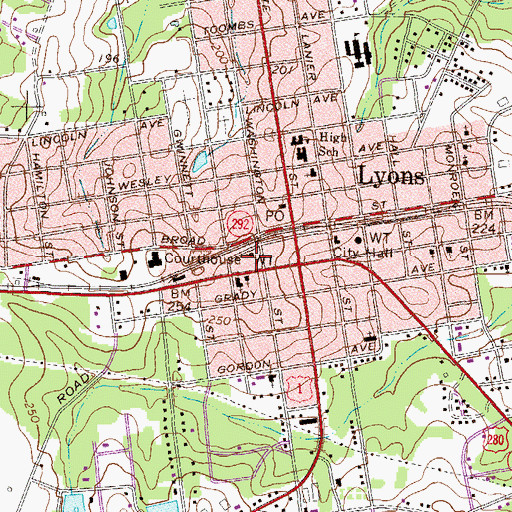 Topographic Map of Lyons Public Library, GA