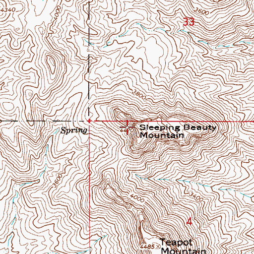 Topographic Map of Sleeping Beauty Mountain, AZ